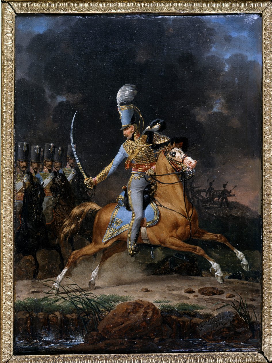 Coronel de Hussard por volta de 1815 - 1816. Pintura de Lecomte por volta de 1816. Coleção "Os Soldados de Antigamente". Paris de Hippolyte Lecomte