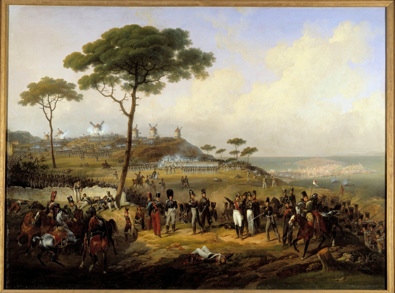 Expedição da Espanha em 1823: "Captura das trincheiras de Santa Margarita em frente à Corunha em 5 de julho de Hippolyte Lecomte