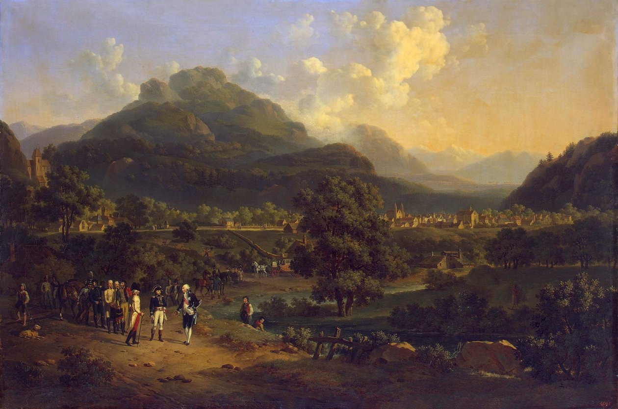 Encontro de Napoleão com os embaixadores do imperador austríaco perto de Leoben Steiermark em 7 de abril de Hippolyte Lecomte