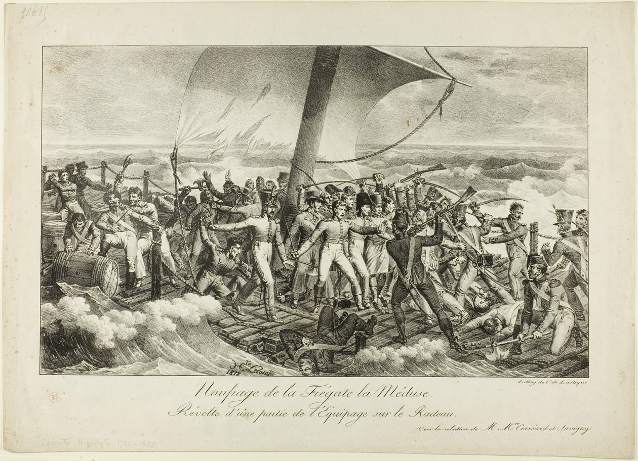 Naufrágio da Fragata Medusa. Revolta de alguns membros da tripulação na balsa de Hippolyte Lecomte