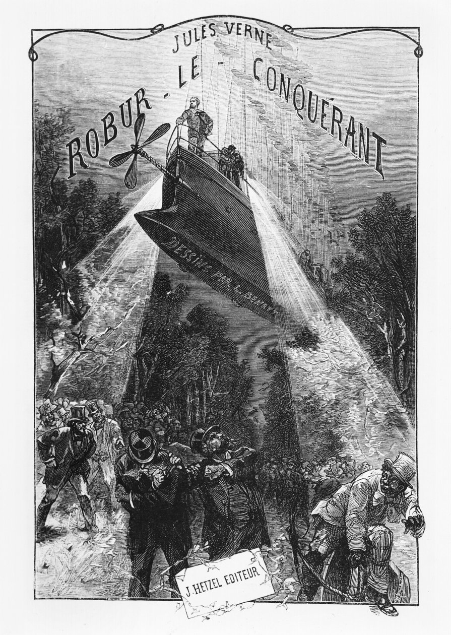 Frontispício de &39;Robur le Conquerant&39; por Jules Verne (1828-1905) Paris, Hetzel, 1886 de Hippolyte Leon Benett