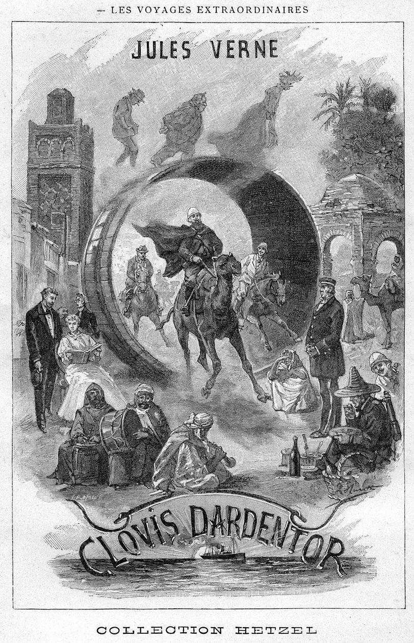Ilustração do livro "Clovis Dardentor" de Jules Verne, gravura de frontispício da edição Hetzel de Hippolyte Leon Benett
