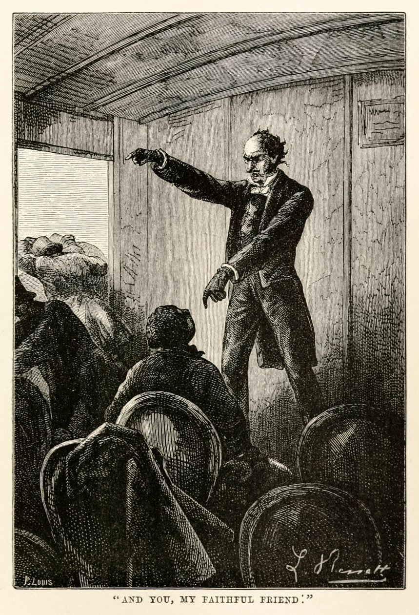 E você, meu amigo fiel., De todo o mundo em oitenta dias por Jules Verne (1828-1905) gravado por Louis, 1873 de Hippolyte Leon after Benett
