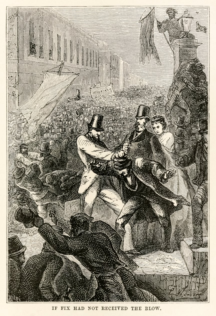 Se Fix não recebeu o golpe, de Volta ao Mundo em Oitenta Dias, de Jules Verne (1828-1905), gravado por Henri-Théophile Hildebrand (1824-97), 1873 de Hippolyte Leon after Benett