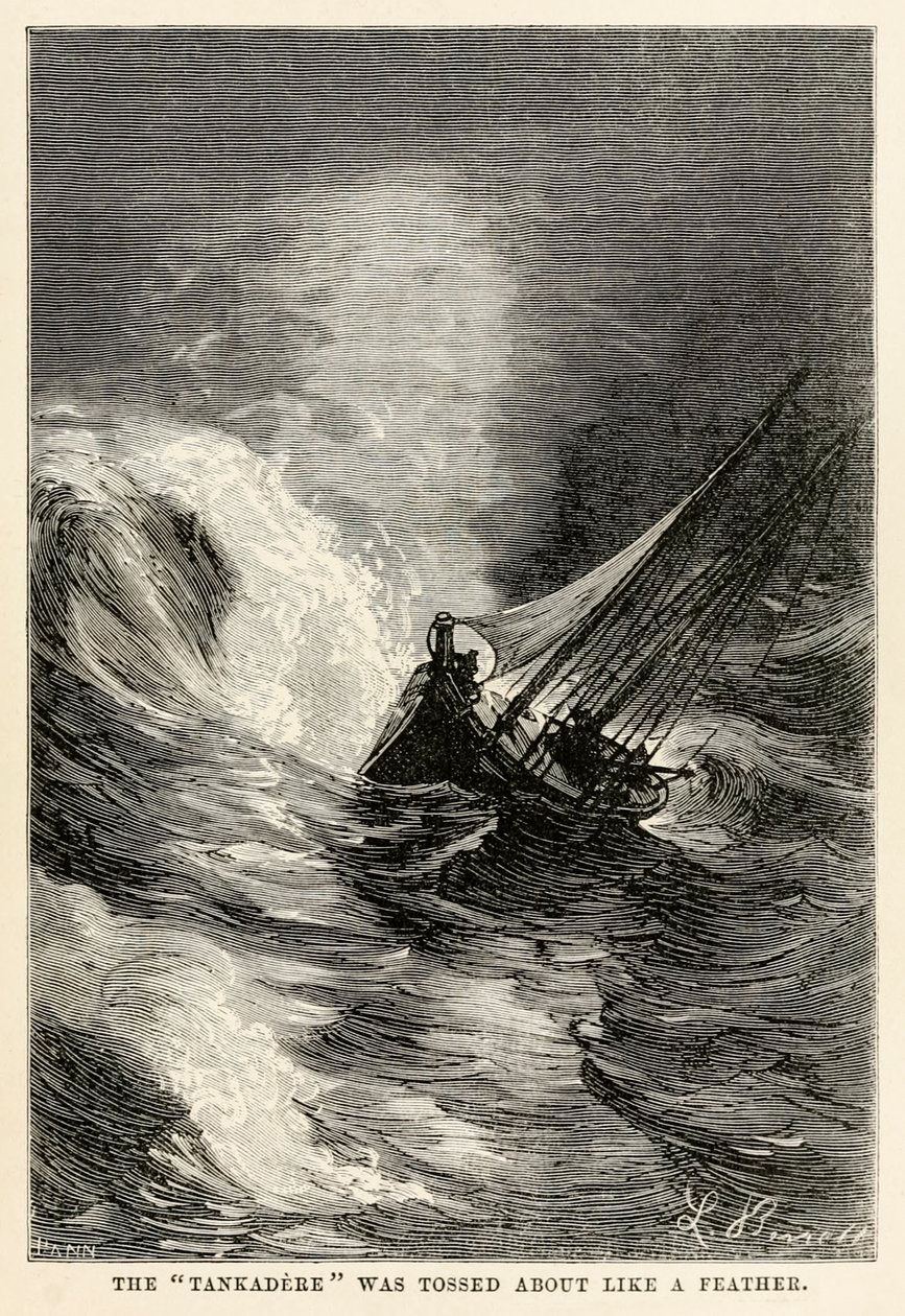 O Tankadere foi lançado como uma pena, de todo o mundo em oitenta dias por Jules Verne (1828-1905) gravado por Adolphe François Pannemaker (1822-1900), 1873 de Hippolyte Leon after Benett