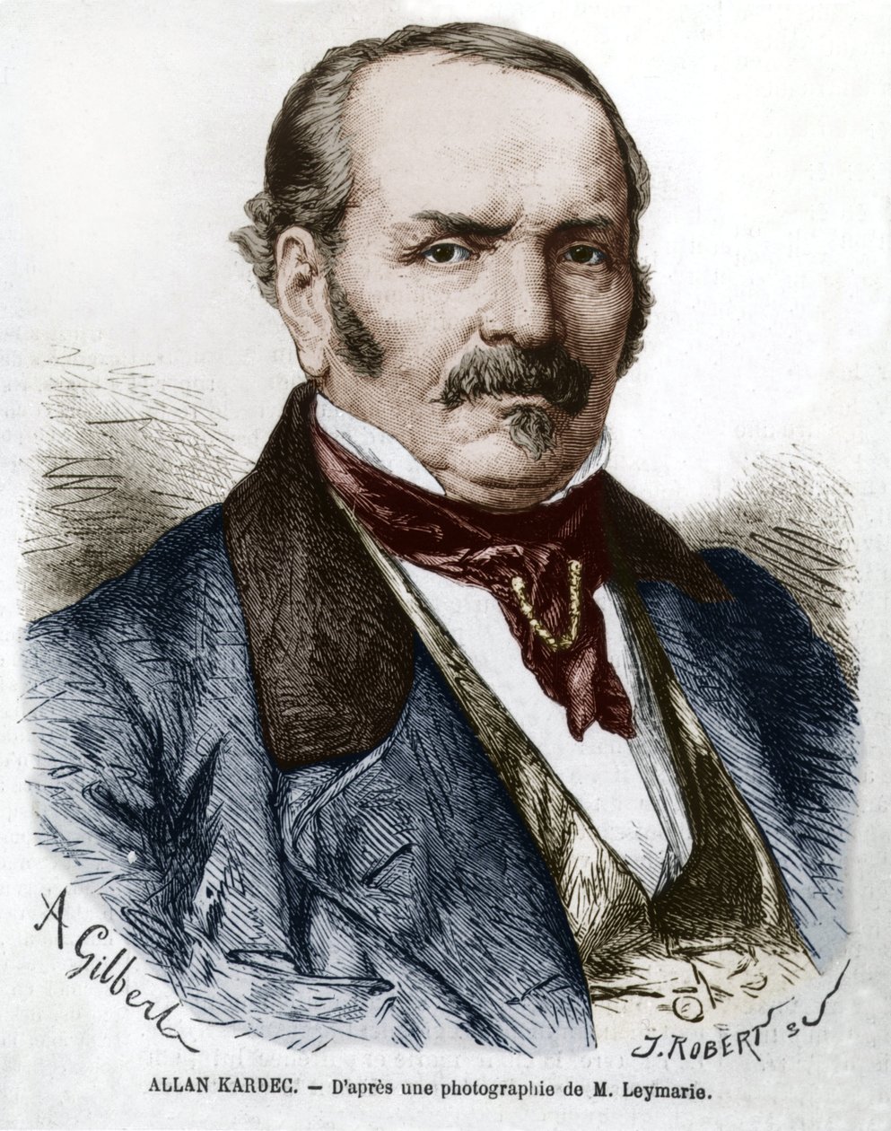 Allan Kardec (1804-1869) nome verdadeiro Hippolyte Leon Denisart-Rivail, inventor do espiritualismo em França, gravado após uma foto de Leymarie de Hippolyte Leymarie