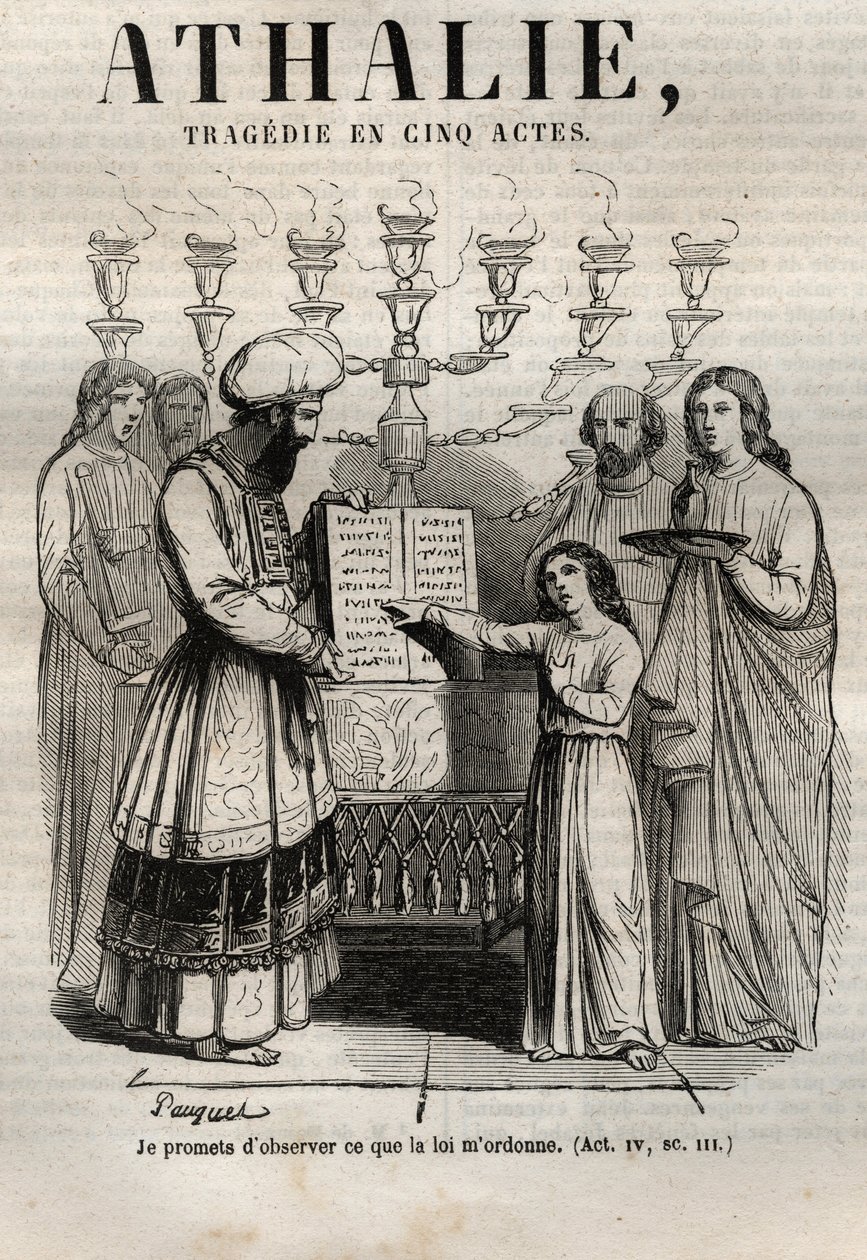 Athalie tragédia de Jean Racine em cinco atos - gravura em "Oeuvres de Jean Racine" ilustrada por Pauquet e nota de Emile de La Bedolliere - 1851 de Hippolyte Louis Pauquet