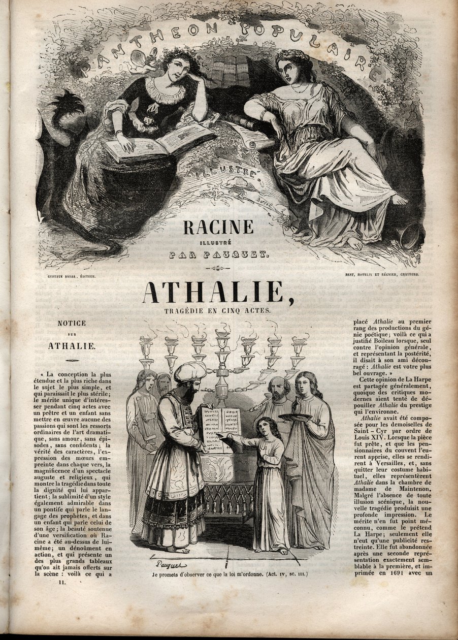 Athalie tragédia de Jean Racine em cinco atos - gravura em "Oeuvres de Jean Racine" ilustrada por Pauquet e nota de Emile de La Bedolliere - 1851 de Hippolyte Louis Pauquet