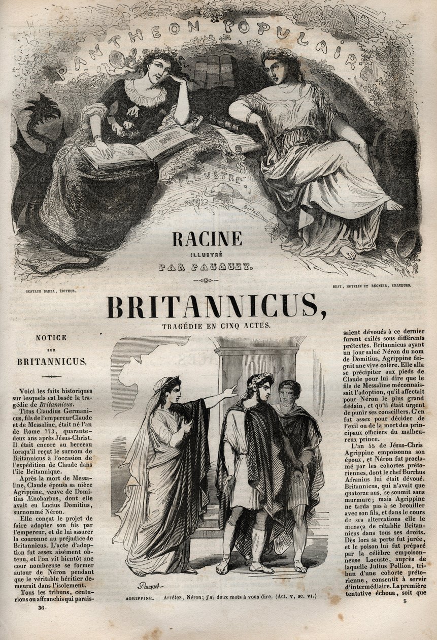 Britannicus tragedie en cinq actes - gravura em "Oeuvres de Jean Racine" ilustrada por Pauquet e nota de Emile de La Bedolliere - 1851 de Hippolyte Louis Pauquet