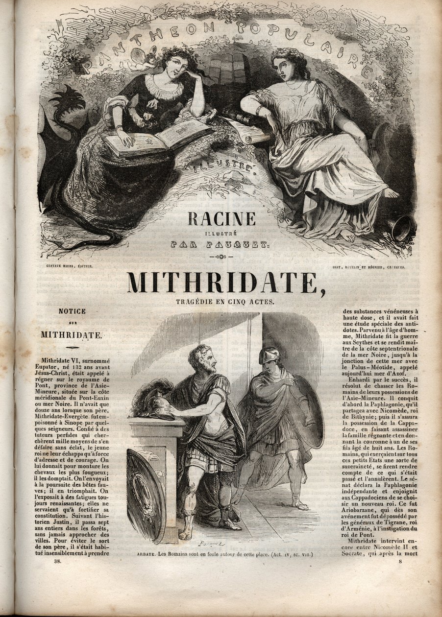 Mithridate tragedie en cinq actes de Jean Racine - gravura em "Oeuvres de Jean Racine" ilustrada por Pauquet e nota de Emile de La Bedolliere - 1851 de Hippolyte Louis Pauquet