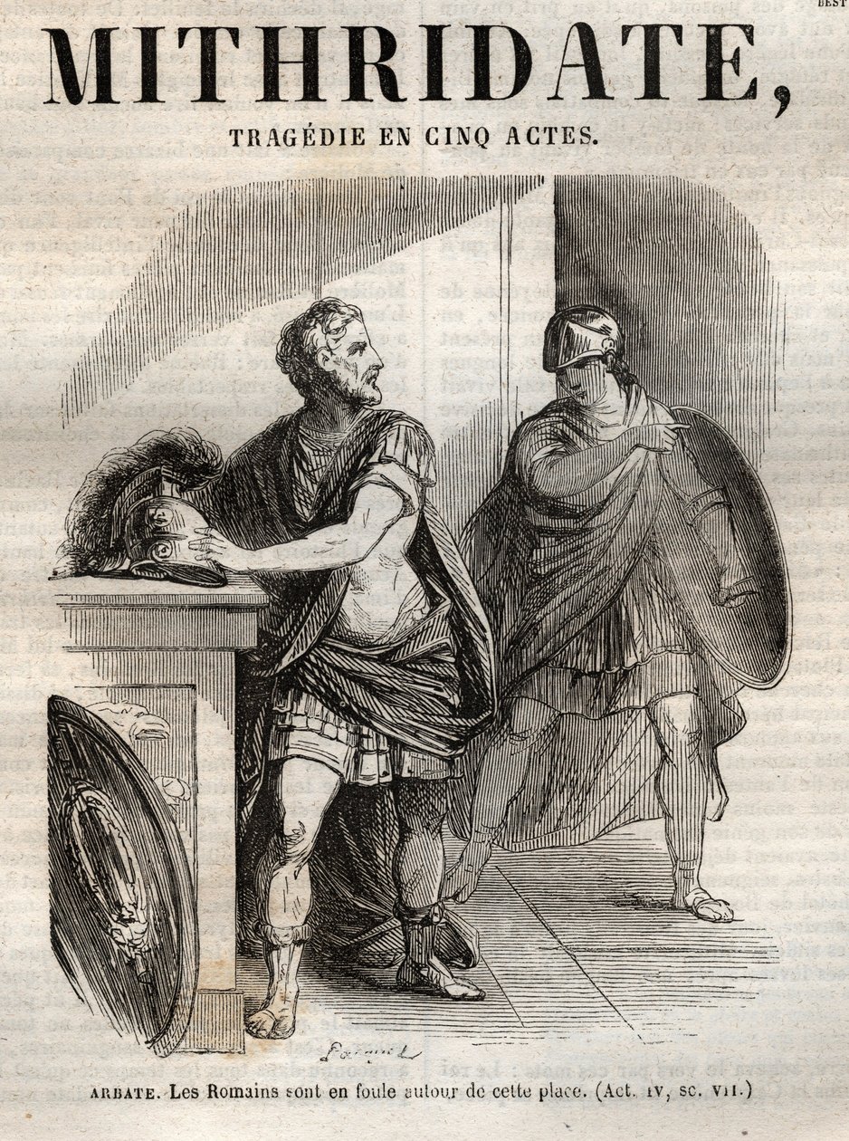 Mithridate tragedie en cinq actes de Jean Racine - gravura em "Oeuvres de Jean Racine" ilustrada por Pauquet e nota de Emile de La Bedolliere - 1851 de Hippolyte Louis Pauquet