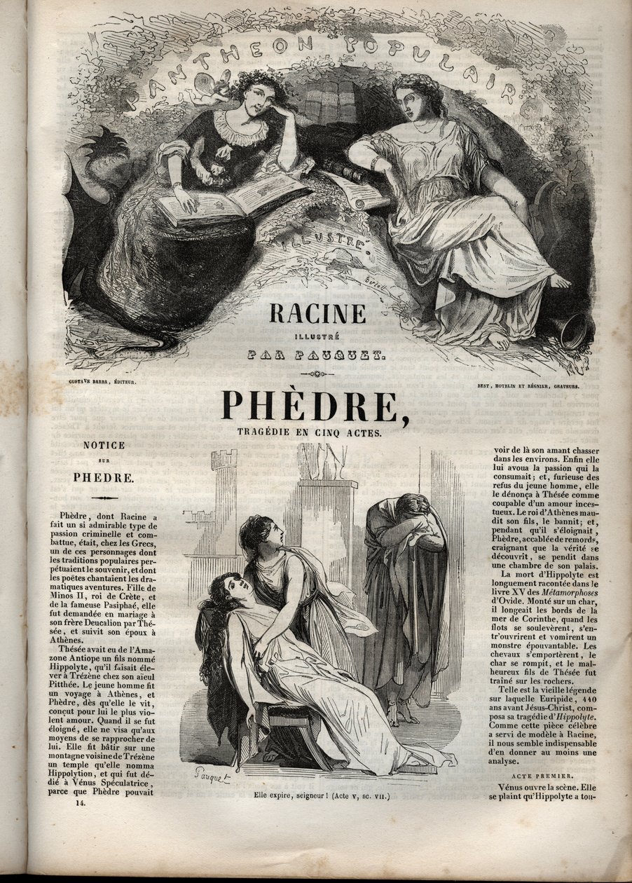 Phedre, de Jean Racine (1639-1699 - gravura em "Obras de Jean Racine" ilustrada por Pauquet e nota de Emile de La Bedolliere - 1851 de Hippolyte Louis Pauquet