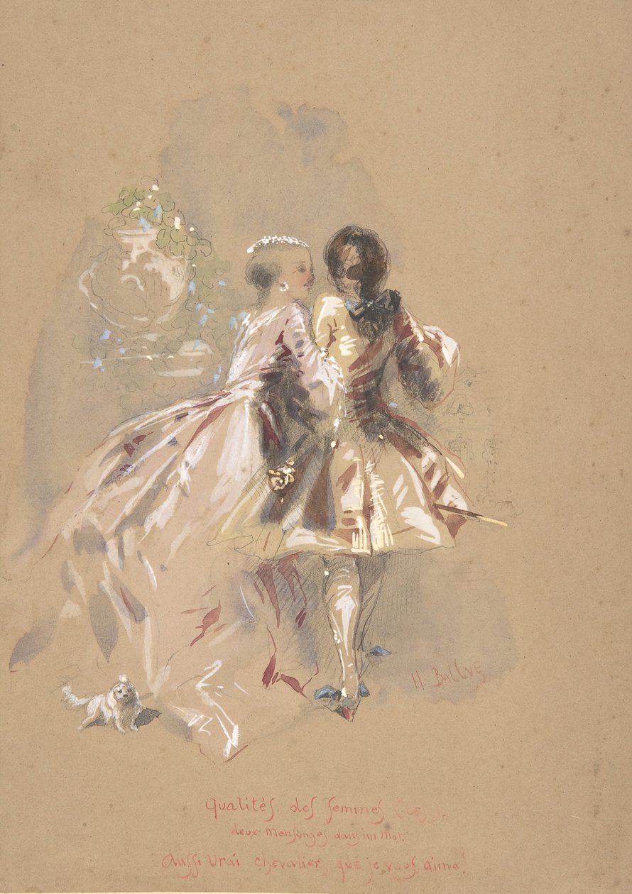 Jovem casal visto de trás, meados do século XIX. de Hippolyte Omer Ballue
