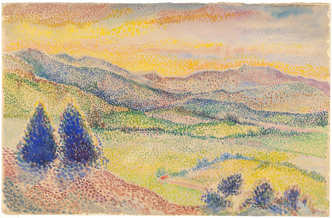 Um amplo vale ao pôr do sol de Hippolyte Petitjean