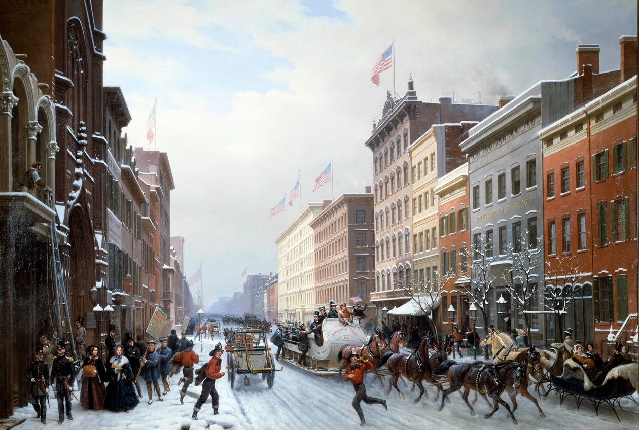 Uma rua de Manhattan para Nova York em 1840 Pintura de Hippolyte Victor Valentin Sebron (1801-1879) 1840 Sol. 2,25 X 3,30 m Blerancourt. Musee Franco American - Rua em Manhattan, Nova York de Hippolyte Victor Valentin Sebron