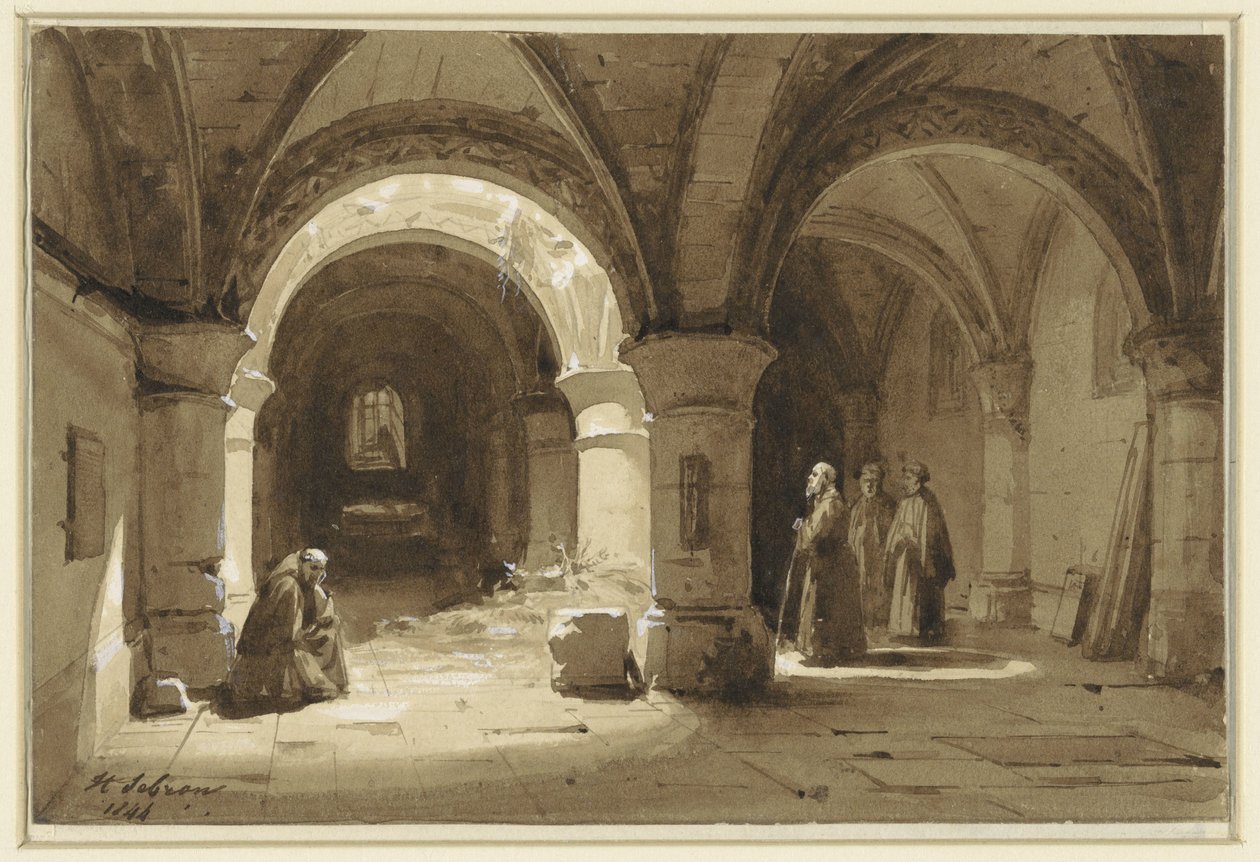 Abóbadas do mosteiro com monges de Hippolyte Victor Valentin Sebron