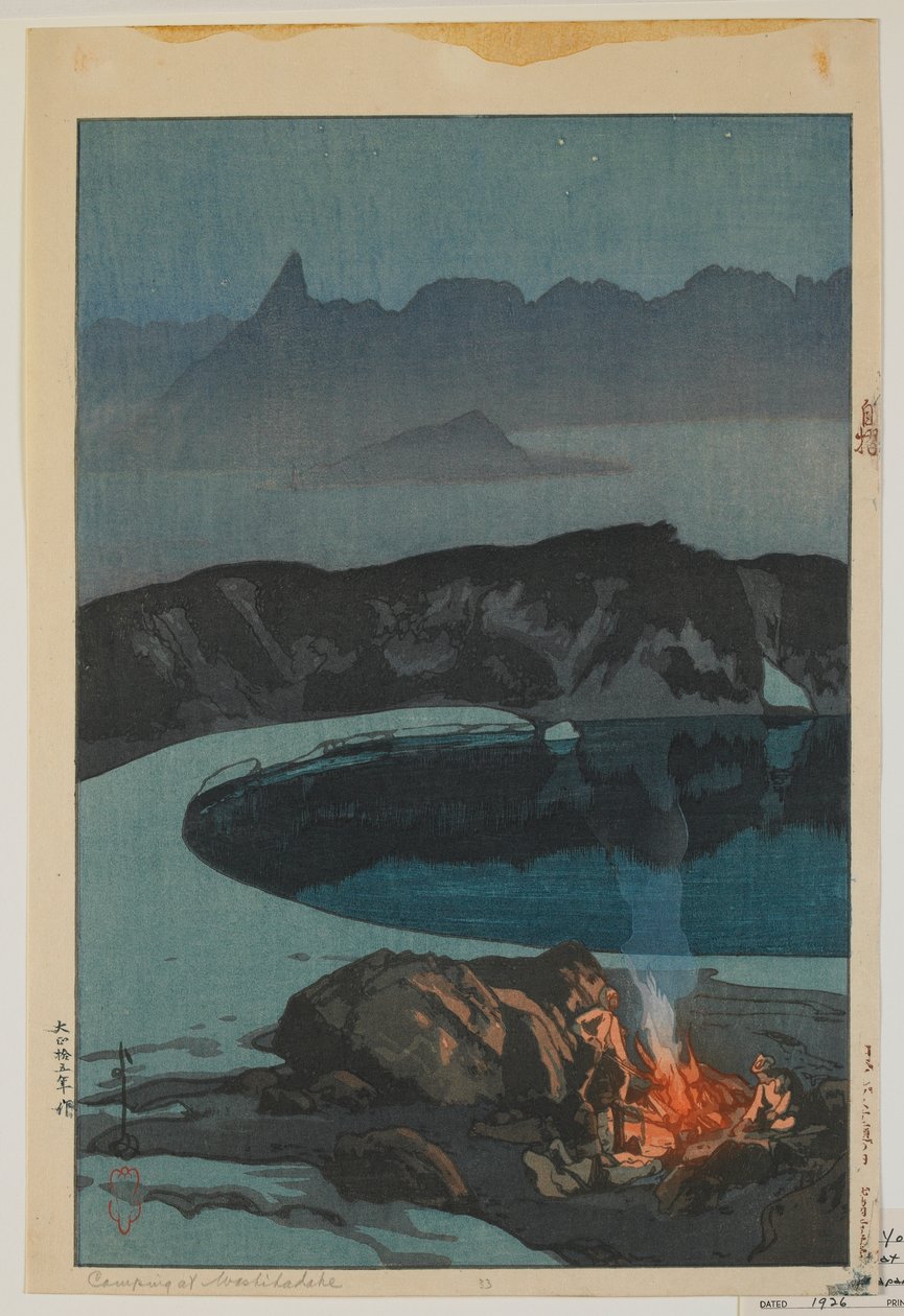 Acampamento em Washiha, da série, Twelve Scenes in the Japan Alps, Taisho era de Hiroshi Yoshida