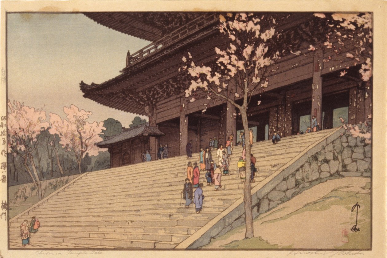 Chionin Temple Gate (impressão em bloco de madeira a cores) de Hiroshi Yoshida