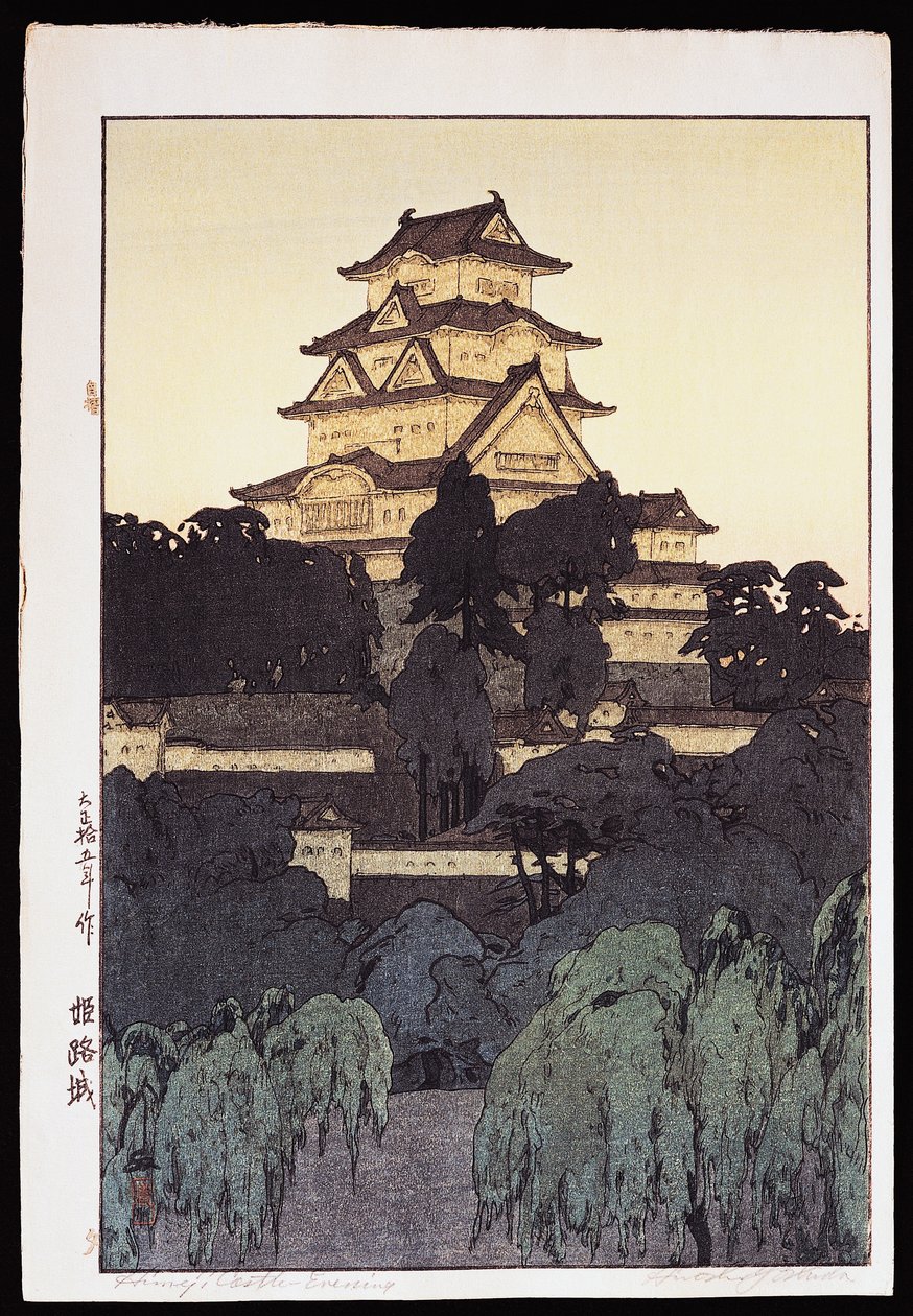 Vista nocturna do castelo Himeji de Hiroshi Yoshida