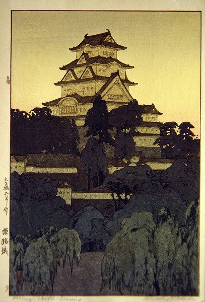 Vista nocturna do Castelo Himeji de Hiroshi Yoshida