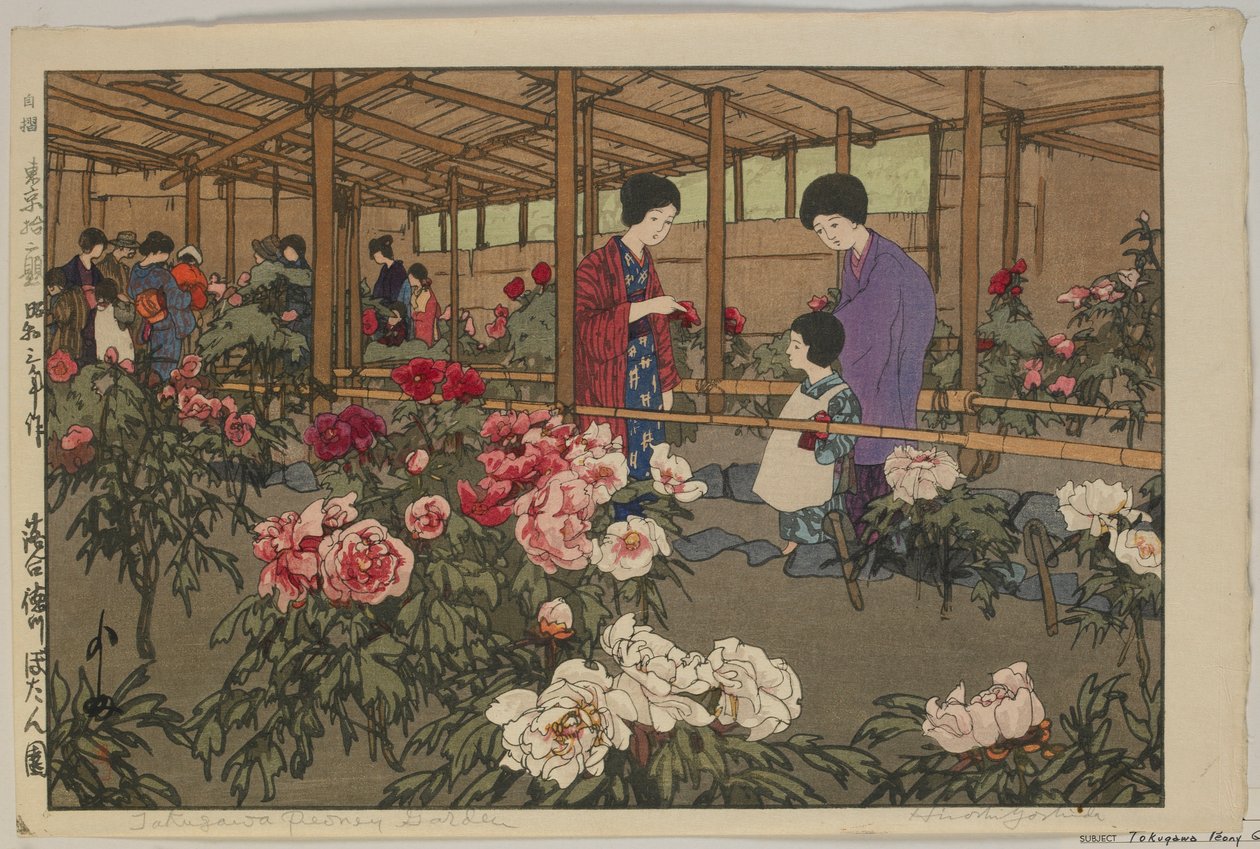 Tokugawa Peony Garden, da série Twelve Scenes of Tokyo, era Showa de Hiroshi Yoshida