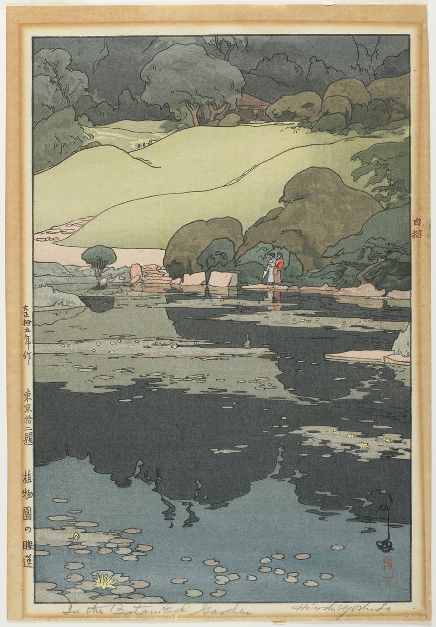 Nenúfares em um jardim botânico de Hiroshi Yoshida