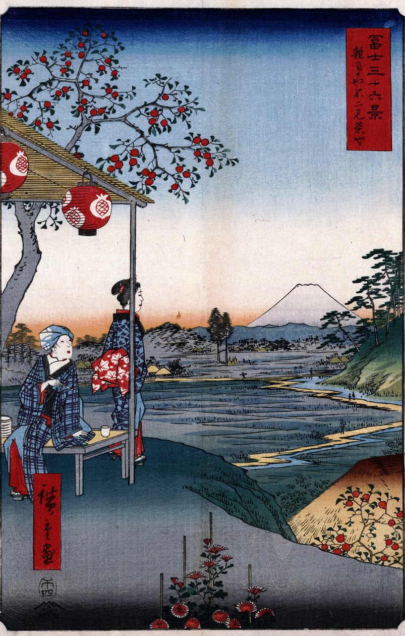 A casa de chá com a vista do Monte. Fuji de Utagawa Hiroshige