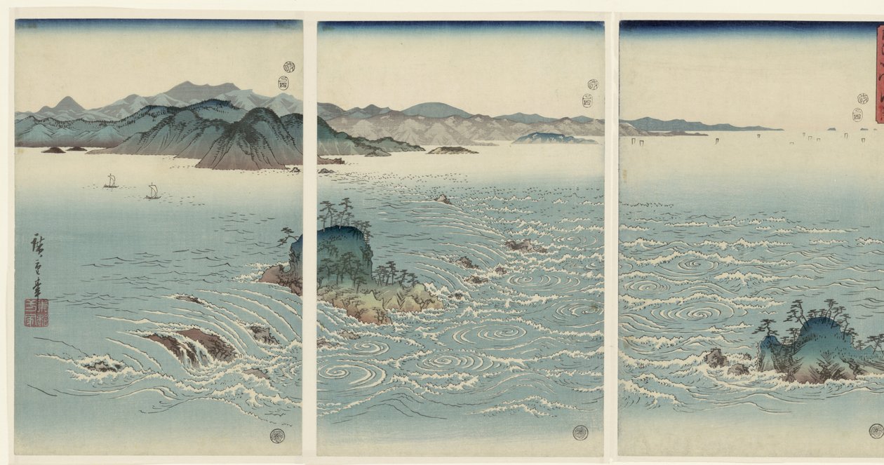 Vista dos redemoinhos em Naruta na província de Awa
Awa Naruto no fukei (título sobre o objecto)
Neve, lua e flores (título da série)
Setsugekka (título da série) de Hiroshige (I) , Utagawa