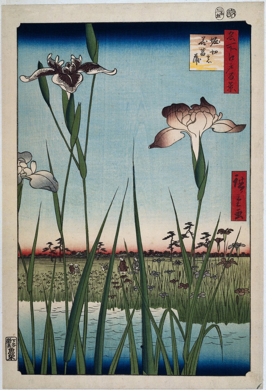 Íris em Horikiric Horikiri no hanashobu (título no objeto) Cem Faces Famosas em Edo (título da série) Meisho Edo hyakkei (título da série no objeto) de Hiroshige (I) , Utagawa