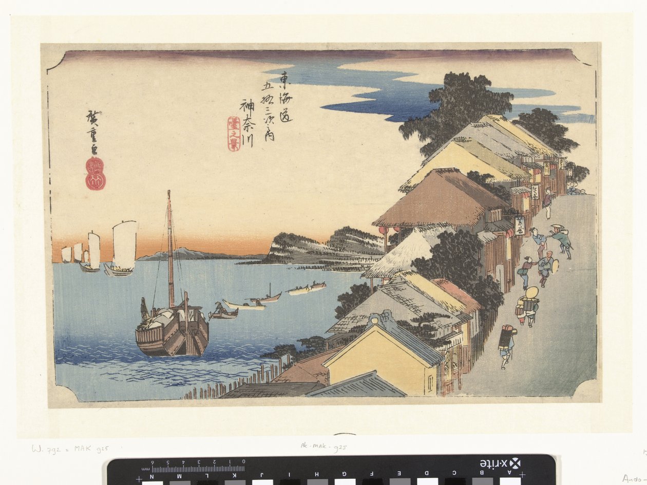 Kanagawa, bergopwaarts
Kanagawa, dai no kei (título sobre o objecto)
De 53 estações van de Tokaido (título da série)
Tokaido gojusan tsugi no uchi (título da série sobre o objecto) de Hiroshige (I) , Utagawa