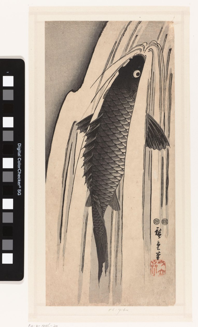 Carpa a nadar contra uma queda de água de Hiroshige (I) , Utagawa