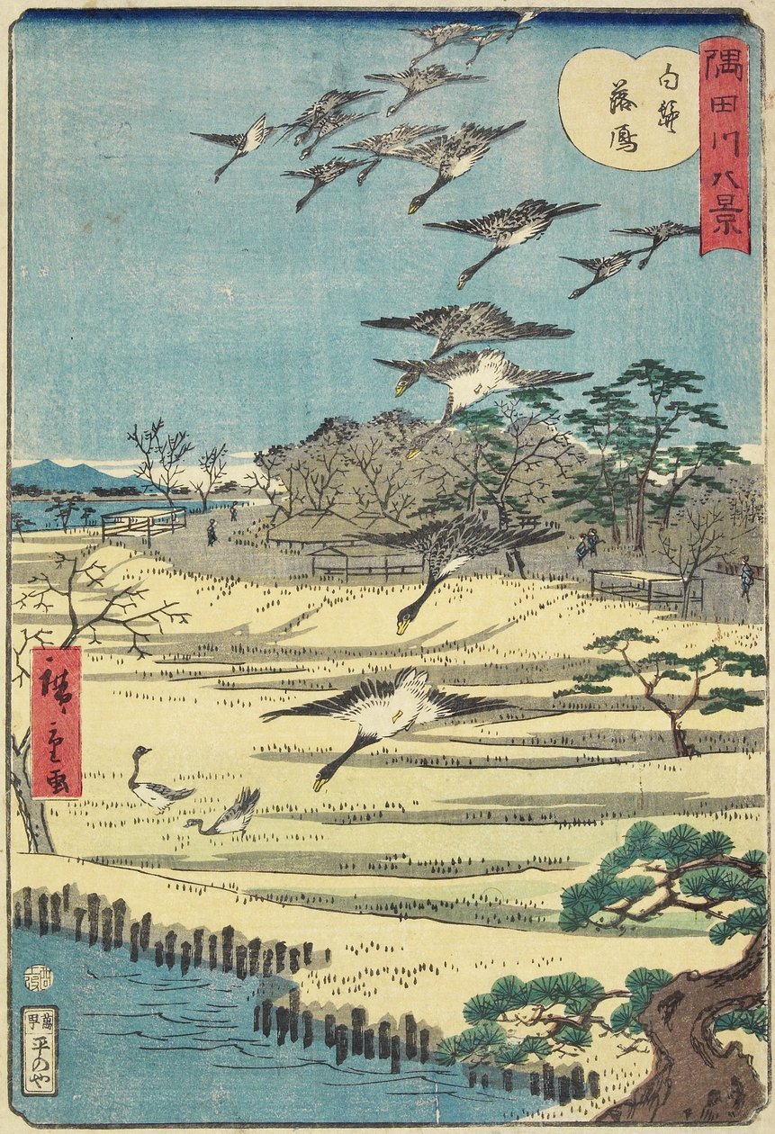 Homing Geese em Shirahige, novembro de 1861 de Hiroshige II
