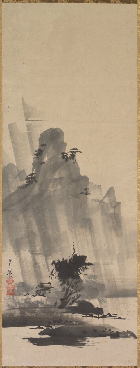 Montanha e rio na tempestade de Hirowatari Setsuzan