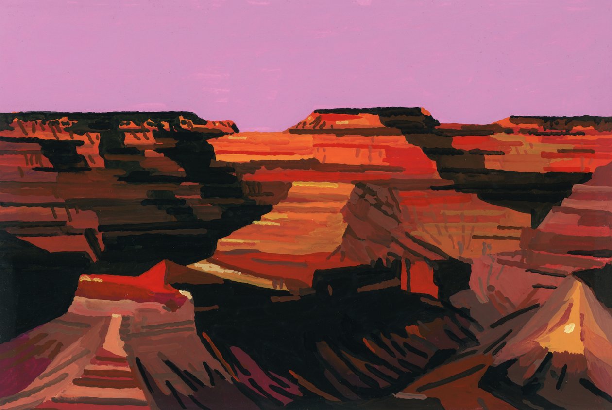 O vale fica vermelho ao pôr do sol, 2015 (Gouache no papel) de Hiroyuki Izutsu