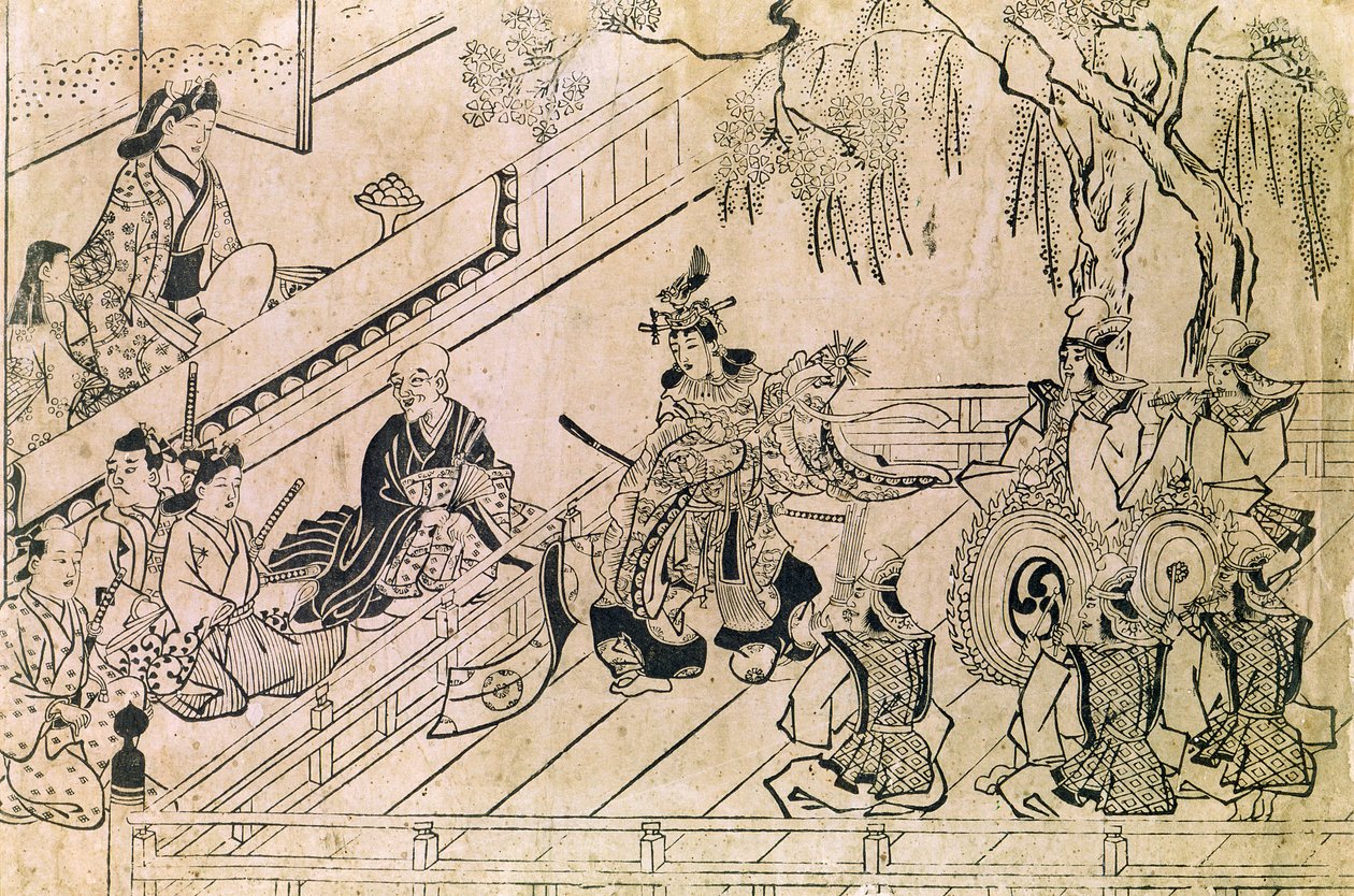 Cena de uma dança sagrada (impressão em xilogravura) de Hishikawa Moronobu