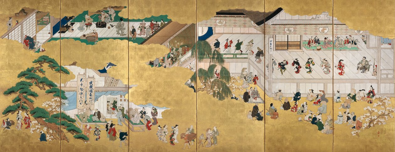 Cenas do Teatro Nakamura Kabuki de Hishikawa Moronobu