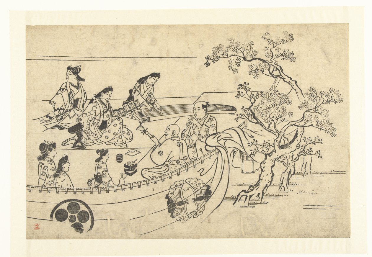 Empresa de música sob uma cerejeira Vendo Cherry Blossoms em Ueno (título da série) Ueno hanami no tei (título da série) de Hishikawa Moronobu (attributed to)