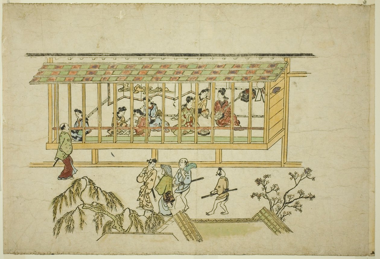 A House of Courtesans, da série "The Appearance of Yoshiwara (Yoshiwara no tei)" de Hishikawa Moronobu
