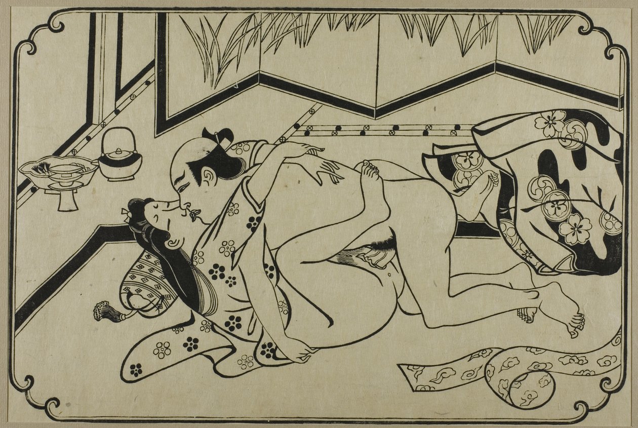 Uma folha de um álbum de shunga de Hishikawa Moronobu
