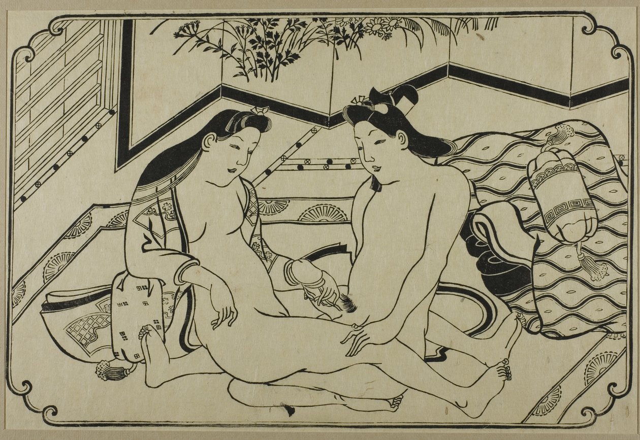 Uma folha de um álbum de shunga de Hishikawa Moronobu