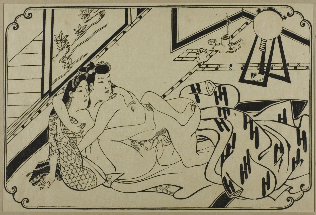 Uma folha de um álbum de shunga de Hishikawa Moronobu