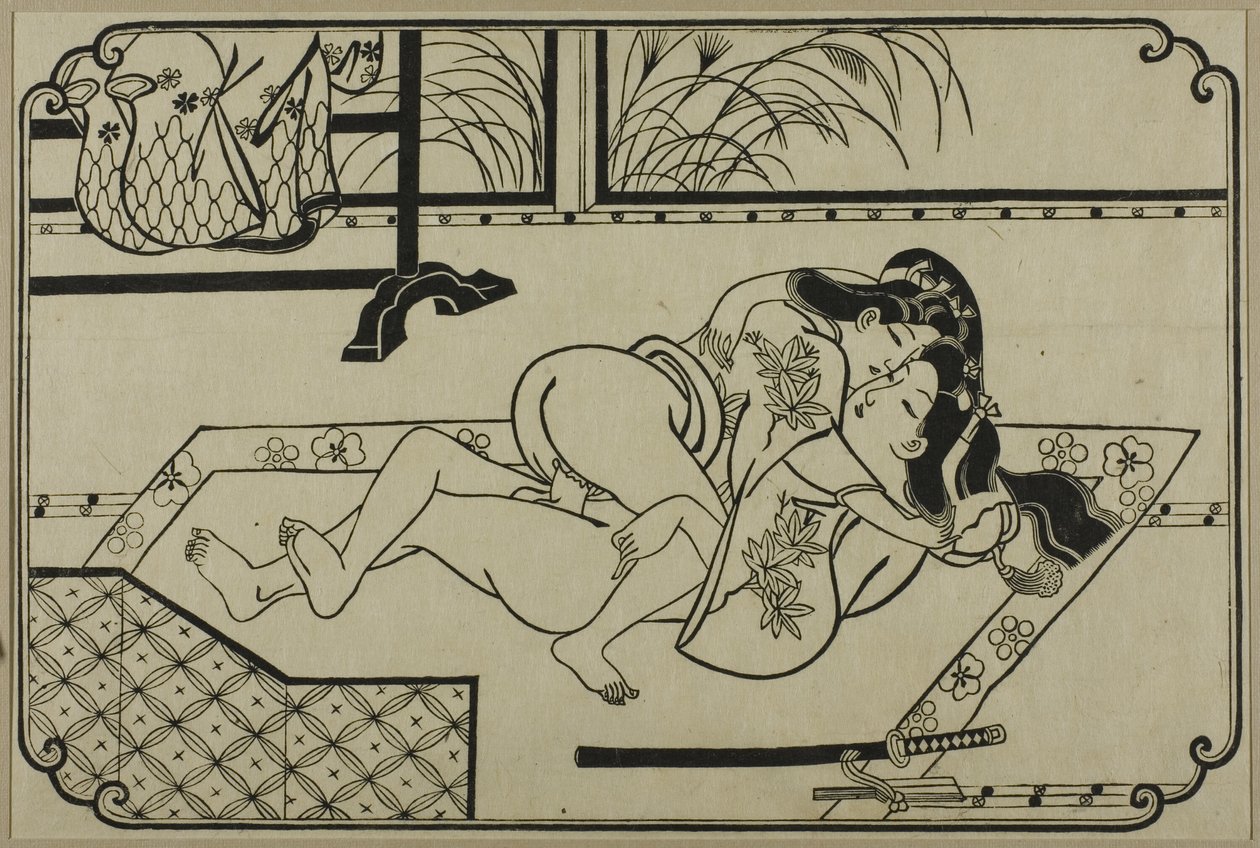 Uma folha de um álbum de shunga de Hishikawa Moronobu