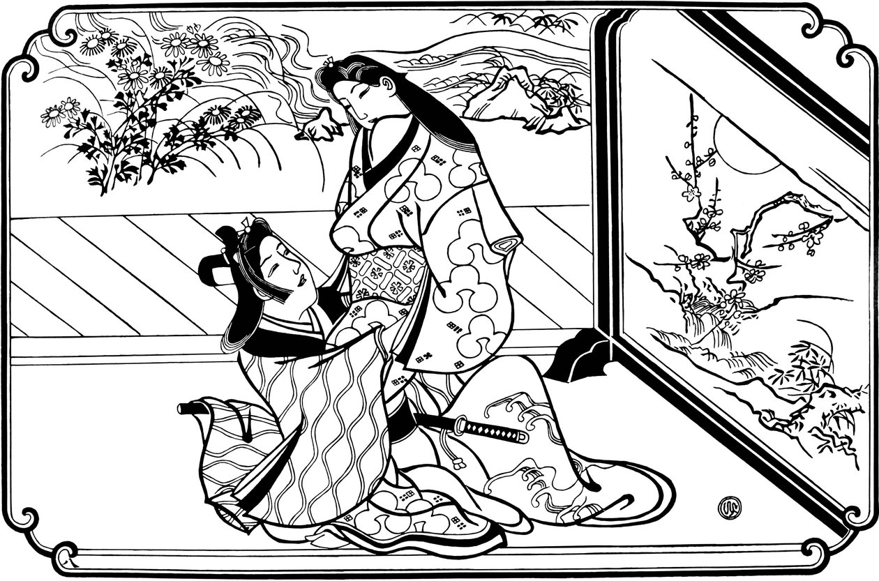 Por trás da tela, década de 1680. de Hishikawa Moronobu