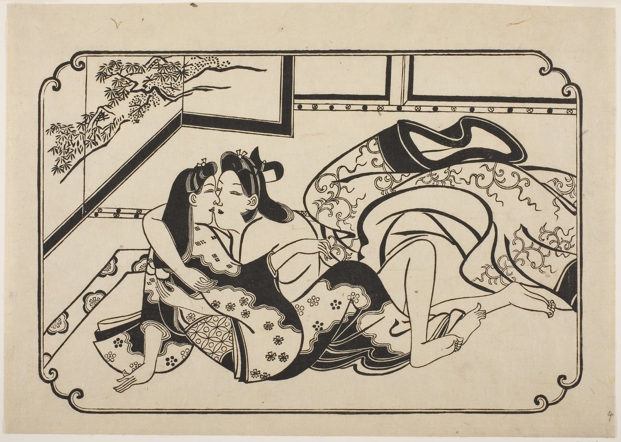 Flirting Lovers, c.1673-81 (impressão em bloco de madeira) de Hishikawa Moronobu