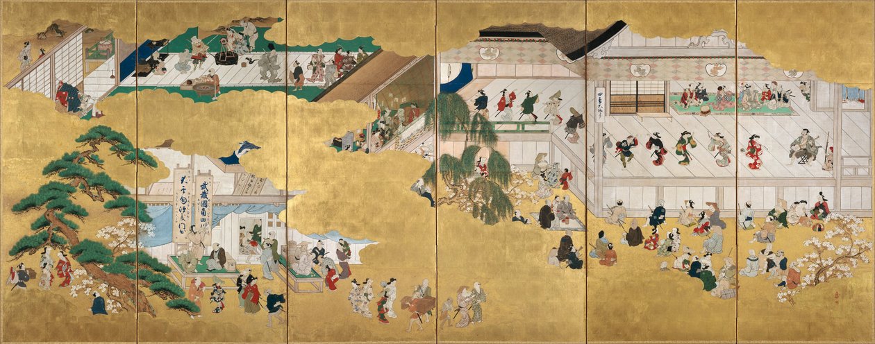Cenas do teatro kabuki Nakamura de Hishikawa Moronobu