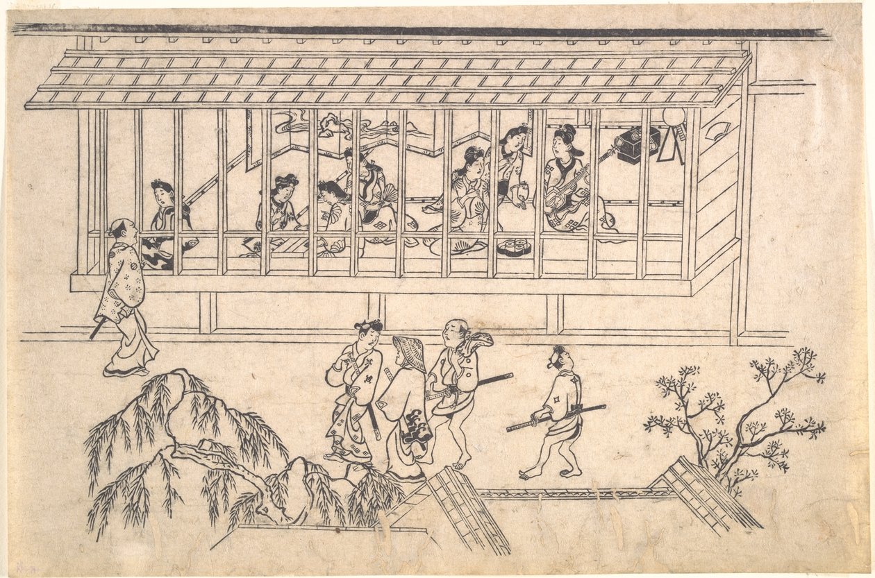A sexta cena de Cenas do bairro de prazer de Yoshiwara em Edo de Hishikawa Moronobu