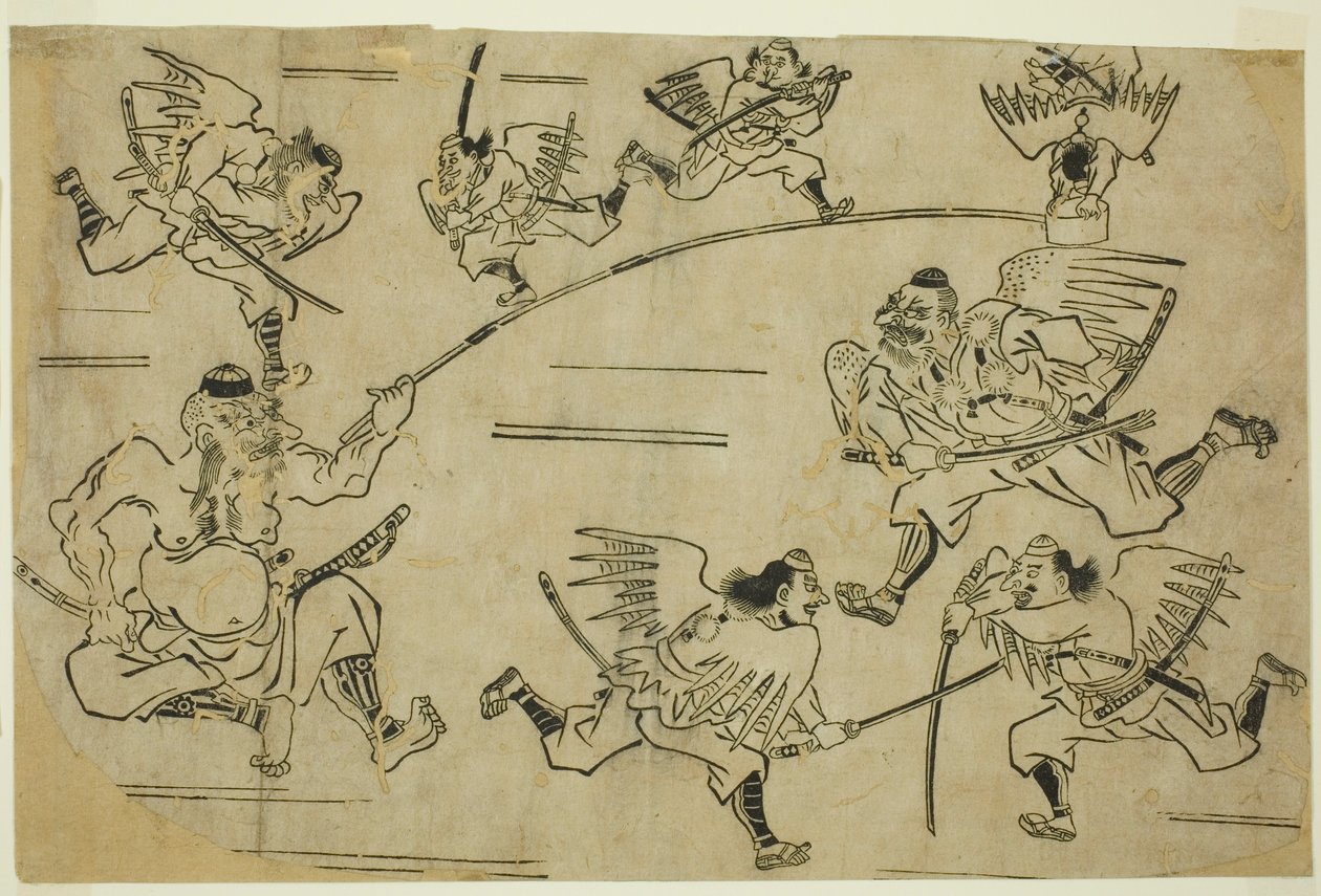 O Rei Tengu treinando seus alunos de Hishikawa Moronobu