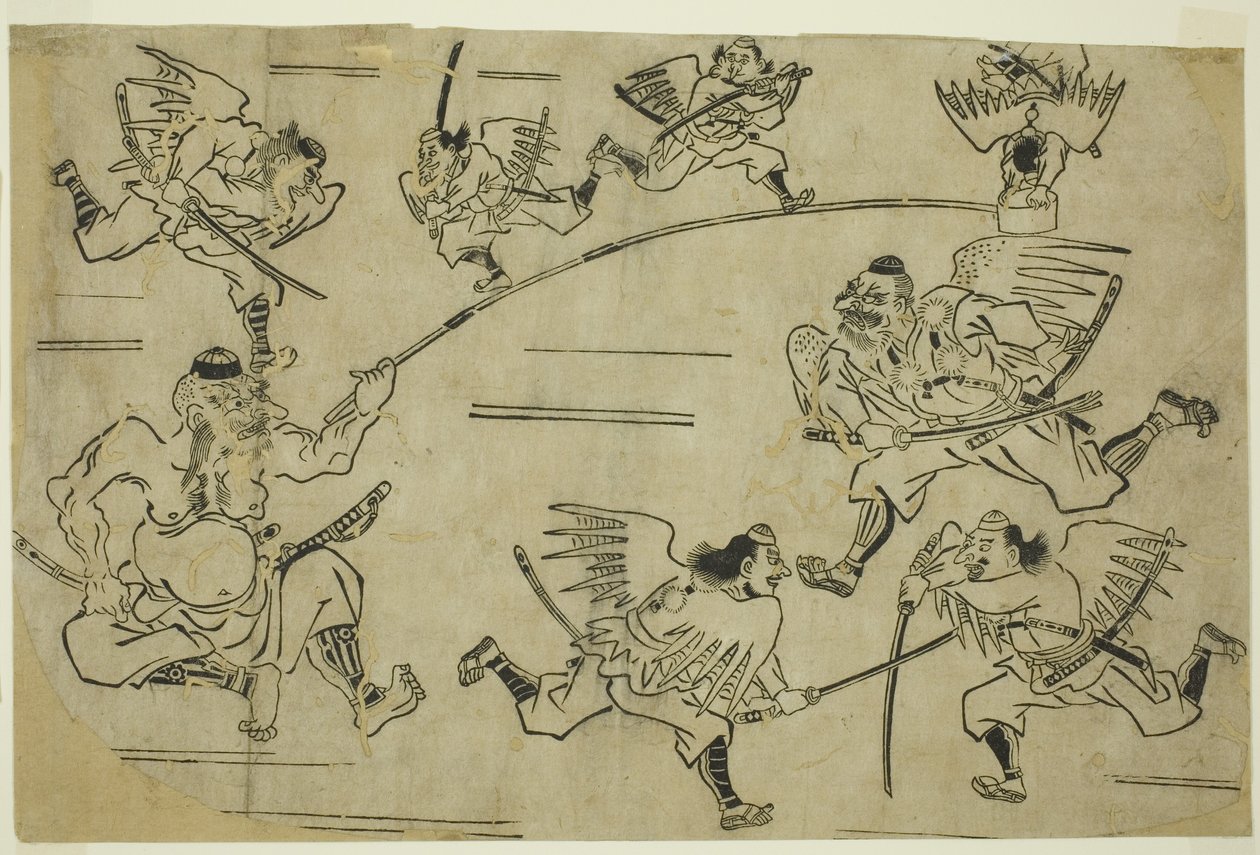 O rei Tengu treinando seus alunos, c.1690 de Hishikawa Moronobu