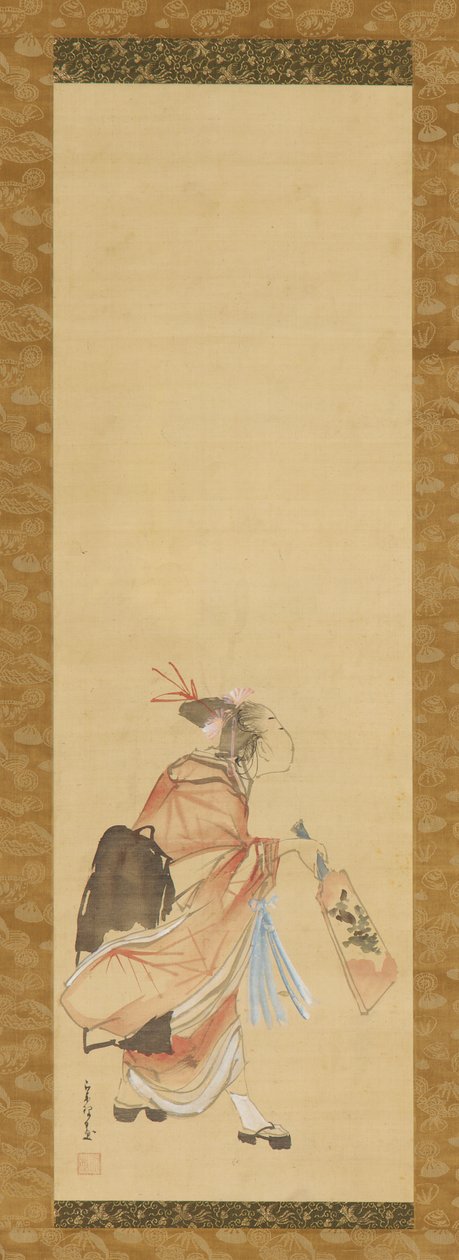 Garota jogando battledore e peteca, 1615-1868. de Hishikawa Sori