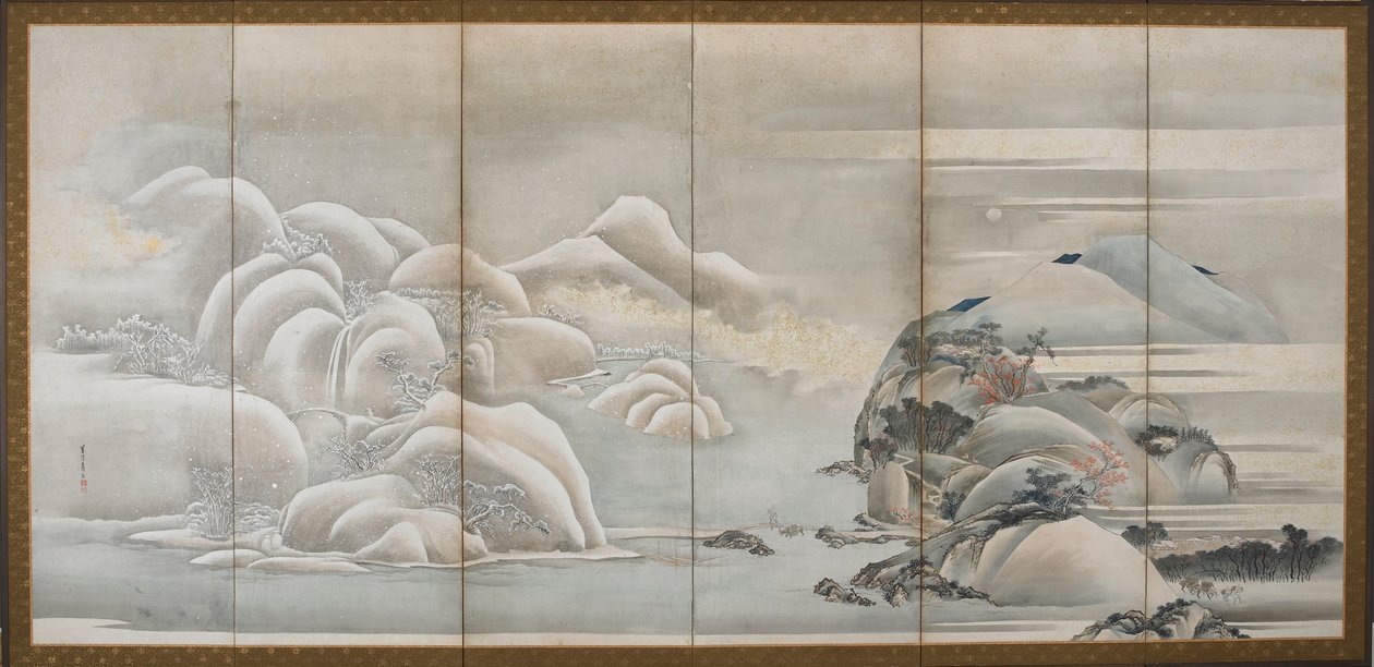 Paisagem: duas das quatro estações, outono e inverno, período Edo, final do século XVIII e início do século XIX. de Hishikawa Sori